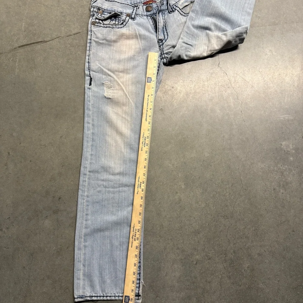 True Religion Billy Super T Light Wash Straight Leg Jeans Mens 32 Thick Stitch